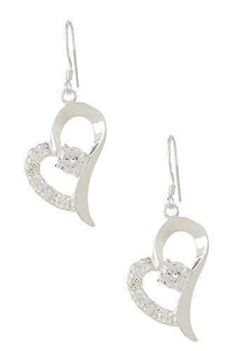 Heart Drop Earrings with Center CZ Diamond and Accent Stones - Pop Fashion