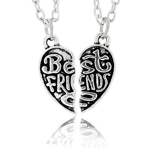 Best Friend Necklace - Two Piece Broken Heart Pendant with Chains - Engraved Split Necklace - Pop Fashion