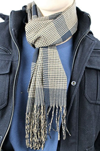 Mens Plaid Woven Scarves with Soft Cashmere Like Feel (Black/Brown)