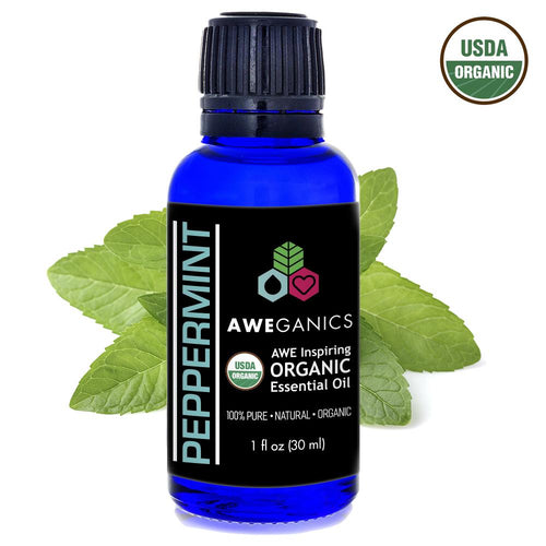 Peppermint Essential Oil, USDA Organic - 100% Pure, Natural Oils, Premium, Therapeutic Grade, Undiluted - Mentha Peperita - 30ml bottle, 1oz - Aweganics