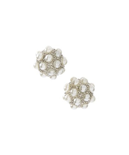 Silvertone Circular Round Stud Earrings with Small Pearl Detailing - Pop Fashion
