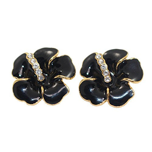 Black Flower Stud Earrings - Flowering Stud Earrings with CZ stones - Pop Fashion