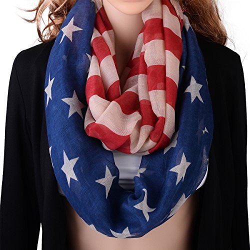 Pop Fashion American Flag Infinity Scarf - USA Scarves - Red, Beige, & Blue Scarf