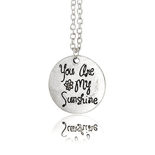 You Are My SunShine - Silvertone Necklace with Engraved Message pendant - Pop Fashion