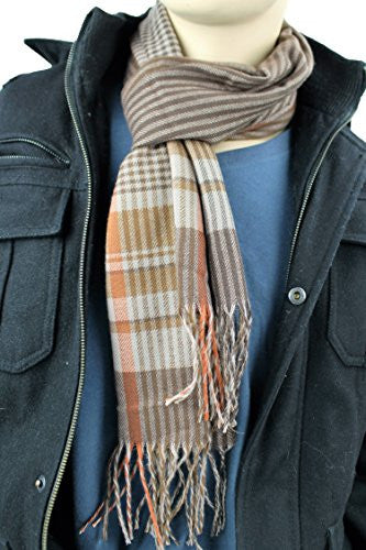 Mens Plaid Woven Scarves with Soft Cashmere Like Feel (Brown/Tan/Red)