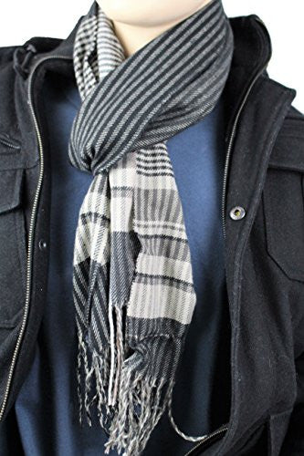 Mens Plaid Woven Scarves with Soft Cashmere Like Feel (Black/White)