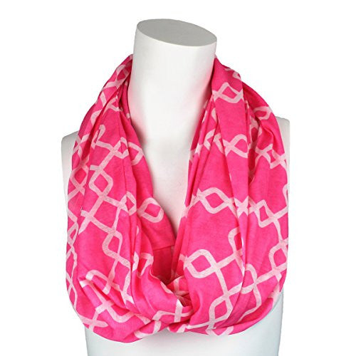 Womens Interlocking Chain Square Pattern Scarf w/ Zipper Pocket - Pop Fashion (Pink)