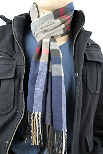 Mens Plaid Woven Scarves with Soft Cashmere Like Feel (Navy/Tan)