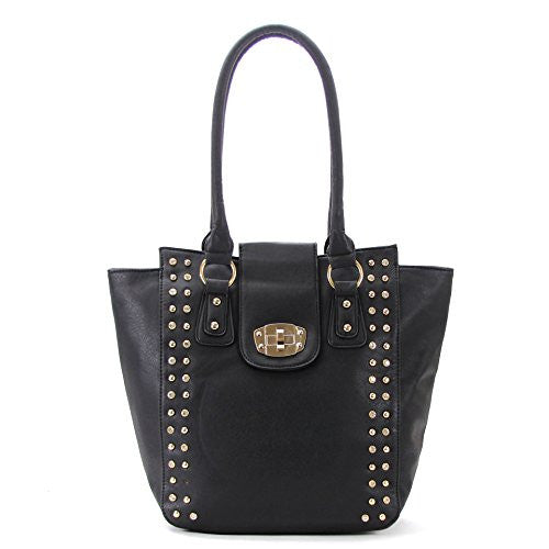 Pop Fashion Womens Classic Universal studded Purse Handbag Tote Bag (Black)