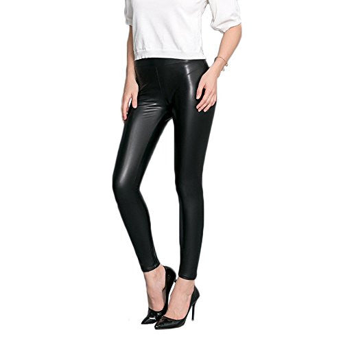 Womens Faux Leather Leggings Sexy Tight Fit High Waisted Pants - Pop Fashion