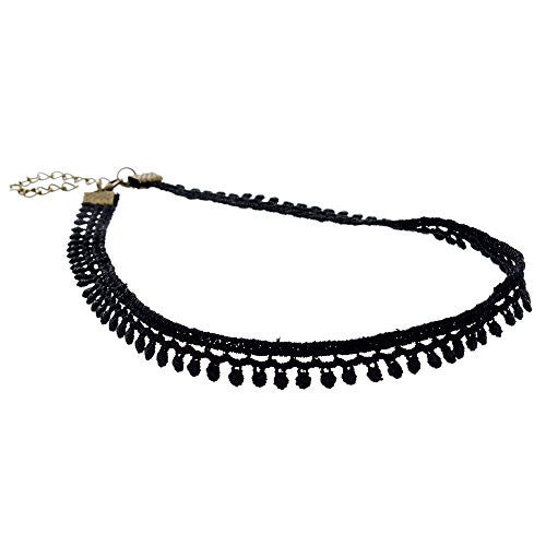 Black Velvet Choker Necklace with Lace Trim Design - Pop Fashion (Dainty Round Trim Lace Chocker)