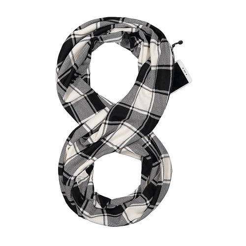 Pop Fashion Checkmate Hidden Pocket Scarf - Lightweight Plaid Infinity Scarves with Zipper Pockets